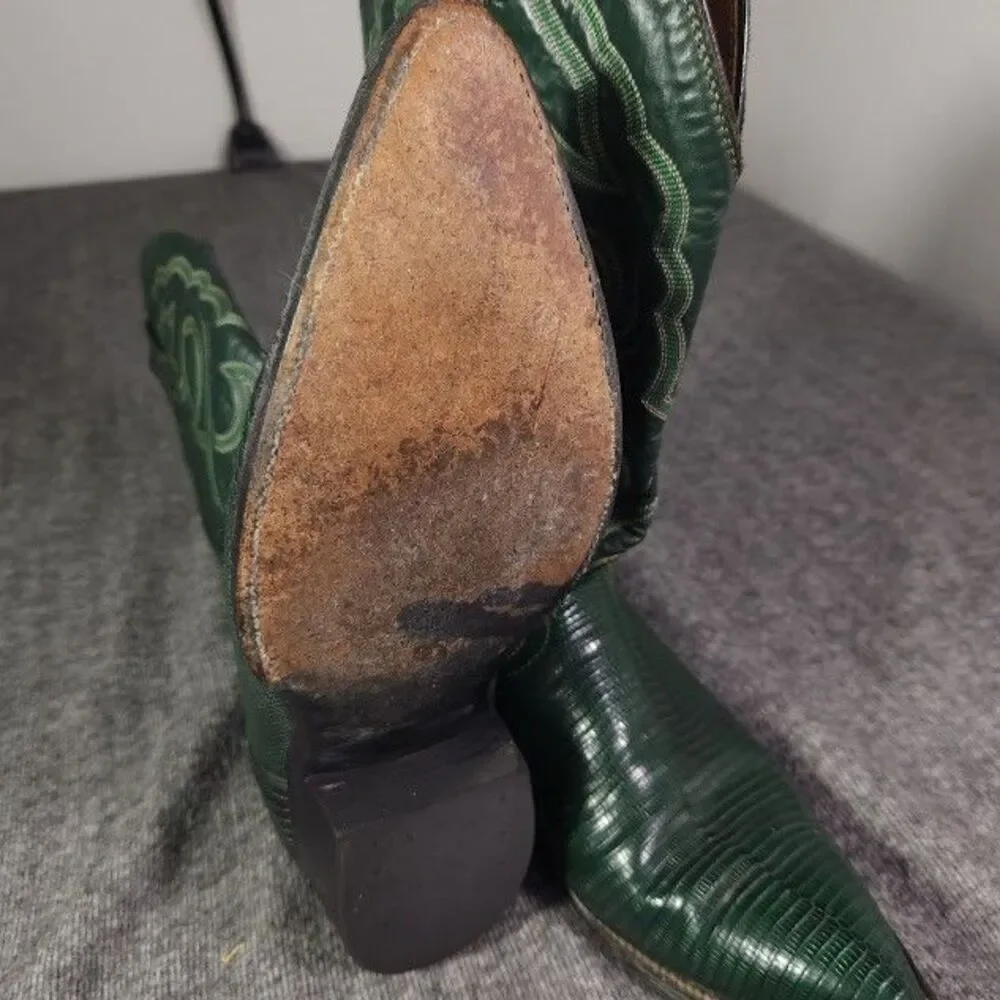 Men’s Vintage Botas Bandido Exotic Green Teju Lizard Western Cowboy Boots 8-8.5D